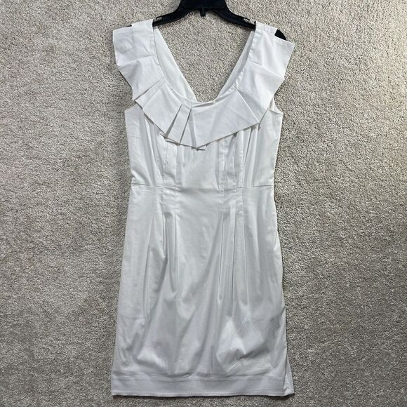 BCBGMAXAZRIA Dress NWOT Women‎ 8 White Collared Sleeveless Sheath Cotton Stretch - Picture 1 of 9